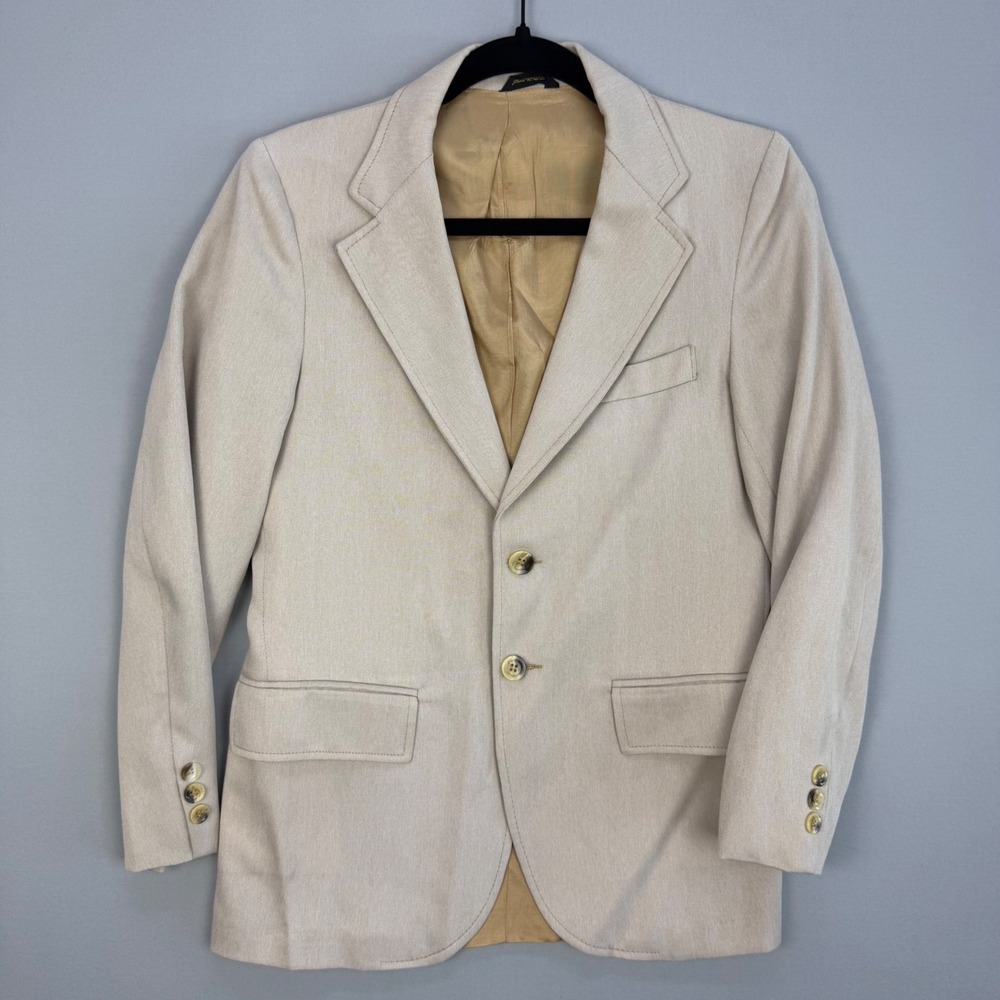 Vintage Jacques Heim Paris Herringbone Blazer Beige Two Button Sport Coat